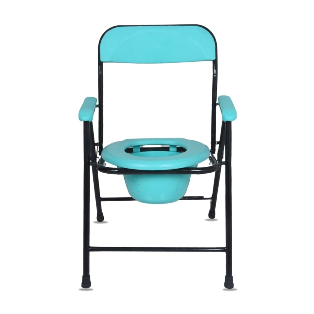 Foldable Round Commode Chair with Pot Bucket & Handrest